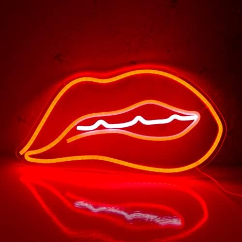 Lábio vermelho com dentes brancos sinal de néon super fofo e sexy lábios em forma de luz de néon LED para lounge de quarto 16,5x8.9
