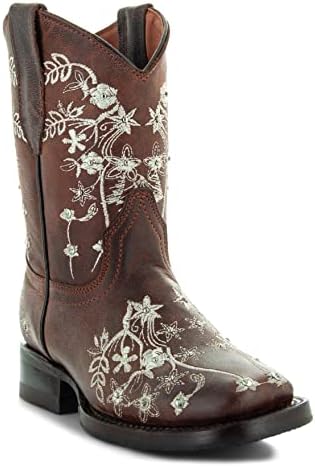 Soto Boots K3010 Girls Brown Bordado Botas de Cowboy de Toe Cowboy