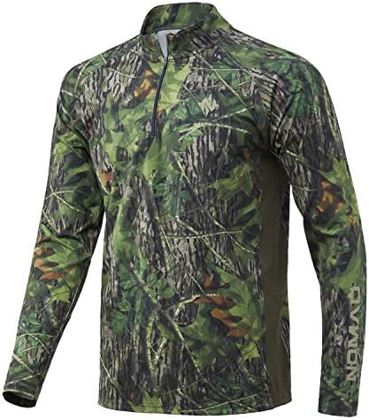 Nomad Mens Pursuit 1/4 Pullover de Zip | Camisa de caça com proteção solar, mossy Oak Shadowleaf, pequeno