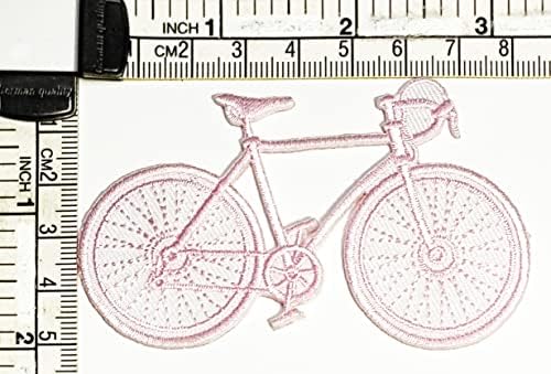 Kleenplus 2pcs. Mountain Bike Iron on Patches Pink Bicycle Cartoon Kids Fashion Style Bordado Motif Applique Decoration Emblem Fostume Arts Costura Reparo