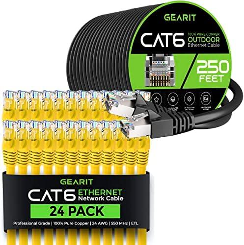 Gearit 24pack 6ft CAT6 Ethernet Cable & 250ft CAT6 CABO