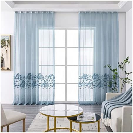 Cortinas transparentes daesar para sala de estar 2 painéis, cortinas de ilhós de voile cortinas de janela de montanha azul cinza de poliéster 52 w x 84 l