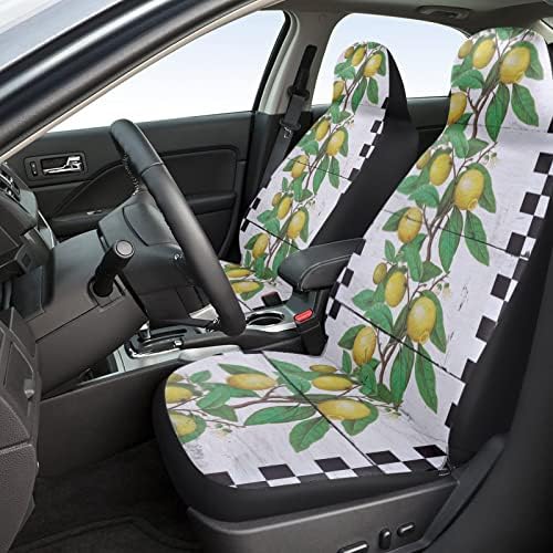 Youngkids Tripocal Lemon Print Car Seat Capas de 2 peças Conjunto de peças de carro frontal universal Cushion para SUV/carros/caminhões,