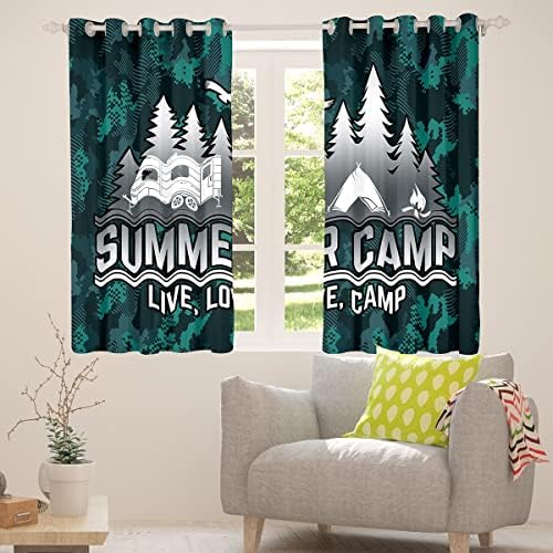 Feelyou Kids Feliz Campo de acampamento Cortinas para o quarto Sala de estar meninos Camping Travel Car cortinas para crianças adolescentes