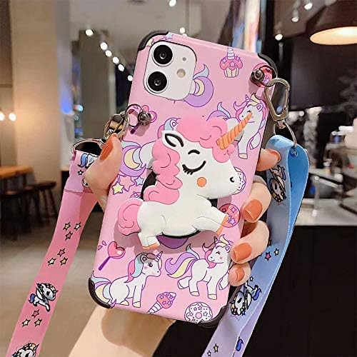 Guppy para iPhone 11 Mulheres meninas 3D desenho animado fofo engraçado Unicorn Animal Kawaii Style com Laryard & Stand Protetive