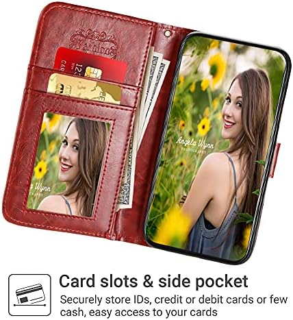 Mzelq projetado para iPhone 11 Pro Max Wallet Case PU Leather Folio Flip Tampa Vermelha Branca Flores de Rosa Floral Magnético