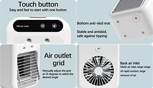 Ar condicionado portátil, refrigerador de ar evaporativo [atualizado 6W] 3 em 1, 2 velocidade do vento e recarregável USB, 500 ml de