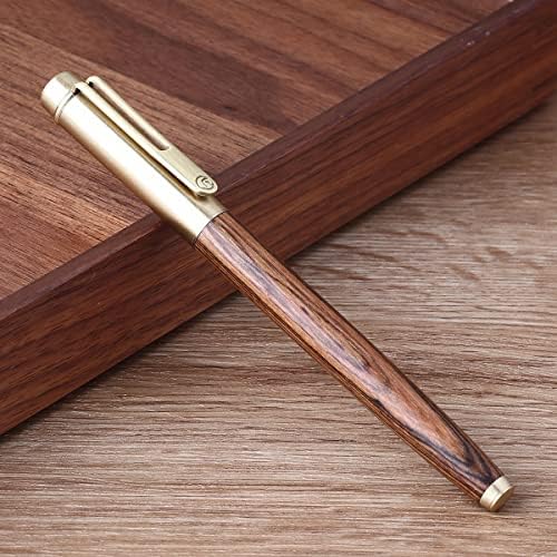 Erofa Majohn M7 Wood Tountain Pen com tampa de caneta de latão fina pontilhada, caneta artesanal de tigre de madeira com