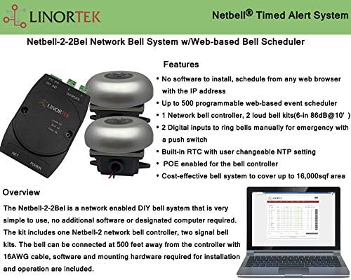 Netbell-2-2-2BEL TCP/IP Network Bell System-Controlador NetBell-2 e dois sinos de alarme de 6 polegadas para a escola | Escritório