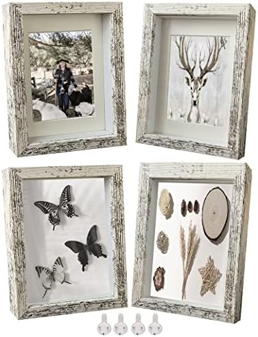 Houstimi Farmhouse White Picture Frames 5x7 Shadow Box Frame 4 Pacote Deeps 0.6in para parede ou mesa