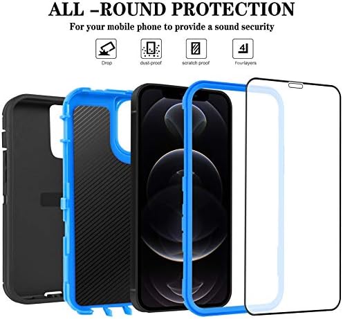 Caixa para iPhone 12 Pro Max Case 6.7 Com 2 protetor de tela, proteção contra queda de corpo inteiro de grau de serviço militar