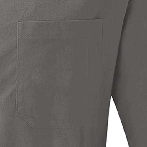 Camisetas casuais de linho de algodão Dueig para homens, 2021 Fall Men's Button-Down Sleeve Tops camisas de verão com bolsos dianteiros