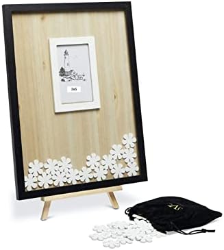 Livro de visitas alternativo para a ocasião do funeral de casamento de graduação em preto e branco quadro de madeira-100 flores de madeira branca de madeira
