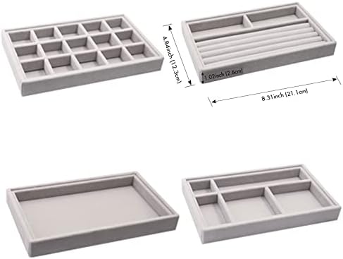 Mingri empilhável Organizador de jóias Bandejas de gavetas Inserções de gaveta, bandejas de brinco de veludo, estojo de colar de suporte do anel de caixa, armazenamento para broche de pulseira, conjunto de 4
