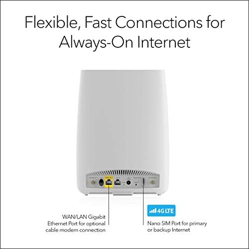 NetGear Orbi Tri-Band WiFi Router com modem 4G LTE embutido para Internet primária ou de backup | Suporta AT&T e T-Mobile | Cobertura de até 2.000 pés quadrados. Wifi AC2200