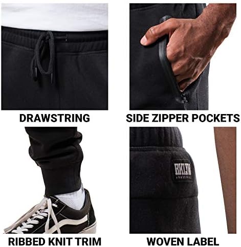 Brooklyn Athletics Men's Fleece Pants Active Zipper Pocket Sortpante