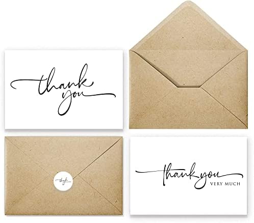 Coleções CMM 120 Cartões de agradecimento manuscritas em massa em branco com envelopes marrom kraft e adesivos combinando,