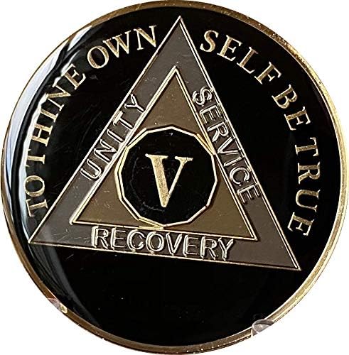 5 anos de tamanho grande AA medalhão clássico clássico Black Sobriety Chip