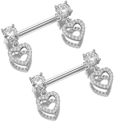 14G Dangle Heart Bicrond Rings Crystal Diamond 316L Aço inoxidável CZ Doce amor Hearts Corações do mamilo Piercing Ring Ring Body Jewelry Jewelry Gifts For Women Girls