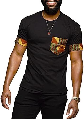 Moda de moda masculina camisa estampada africana Dashiki Tradicional camiseta de manga curta Tops de retalhos
