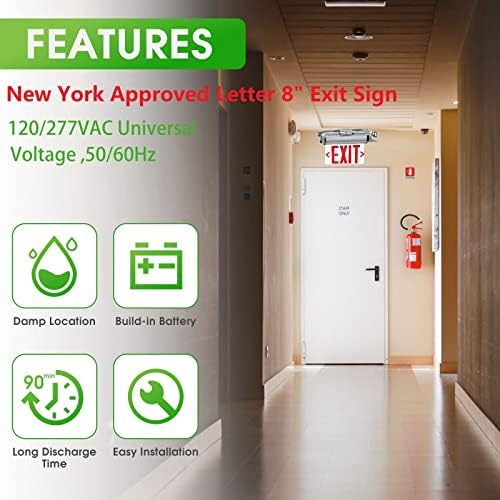 Garrini New York Letra aprovada 8 ”SIGN PAINEL DE EMERGÊNCIA Painel de acrílico único Face adequada para montagem de parede