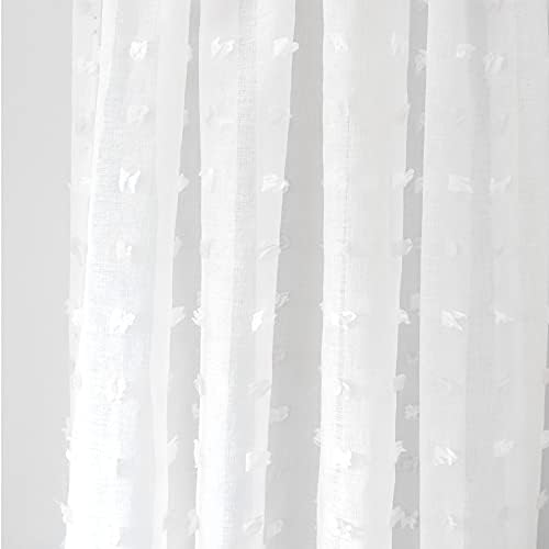 Drifraway Lily White Pitada plissada Voile pura de cortina de cortina bordada com pom pom 2 painéis forrada cortina de