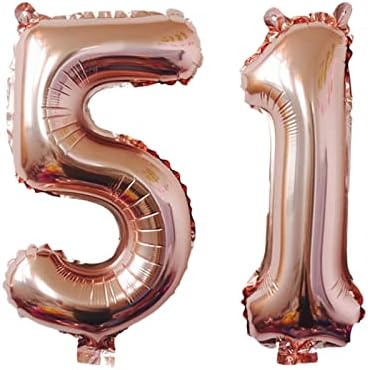 Número 51 balões de 32 polegadas alfabeto de balão digital de 32 polegadas 51 Balões de aniversário Digit 51 Balões de hélio grandes balões para festas de aniversário de festas Bacharelte de casamento Bacharette Bridal Chuveiro, Gold Rose Número 51th