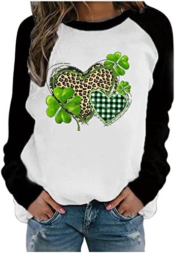 Camisas irlandesas para mulheres camisas verdes de manga longa para mulheres St Patricks Dia do Leopard Heart Tops Tees gráficos para