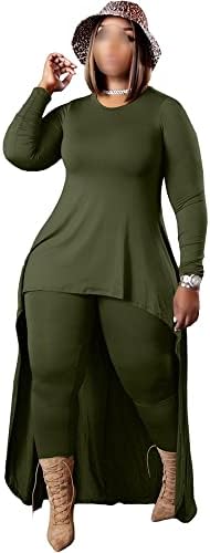 Txukk plus size para mulheres conjuntos de duas peças pescoço redondo verde manga longa de manga longa