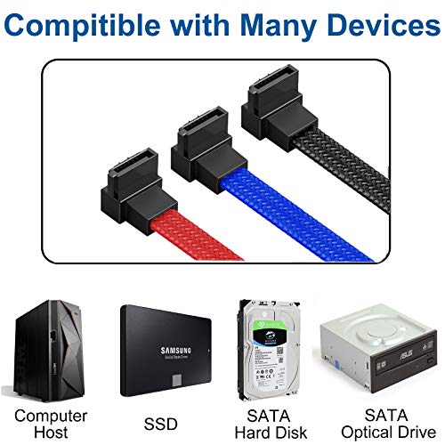 TEWMSC 3PACK SATA CABO III 3 PACO DE 90 GRAUS ÂNGULO RETO SATA III CABO SATA SATA 6,0 Gbps com trava de travamento 18 polegadas para SATA HDD, SSD, Driver de CD, CD Writer