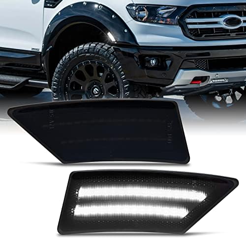 Luz de marcador do lado frontal branco LED LED para 2019-2023 FORD RANGER LARIAT XL XLT FENDER SINAL LAMPS 2PCS, LEN fumado