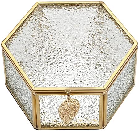 Caixa de jóias de vidro de ouro de Hipiwe com tampa articulada e espelhado de jóias geométricas Organizador do organizador
