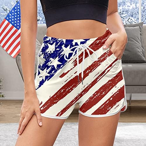 Shorts de bandeira americana feminina elástica de cintura alta estrelas patrióticas listras shorts de moto