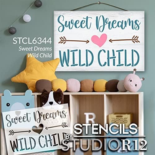 Duetos Sons Sonhos Wild Child Word Art Stêncil por Studior12 | com setas | Criança, decoração do quarto das crianças | Pinte o viveiro de bricolage, arte da parede do quarto | Selecione o tamanho