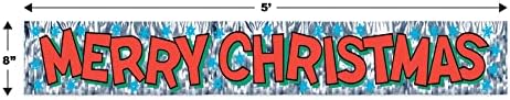 Beistle 1-Pack Metallic Merry Christmas Fringe Banner, 8 polegadas por 5 pés