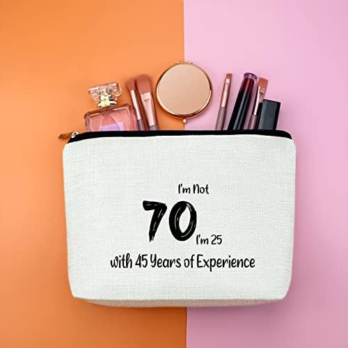 Feliz 70 anos de idade, presente de maquiagem de 70º presente de aniversário para mulheres bolsa de cosméticos que