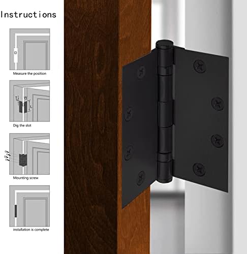 Dobradiça de porta comercial pesada preta com rolamento de aço silencioso, 4,5 polegadas x 4,5 polegadas, espessura de
