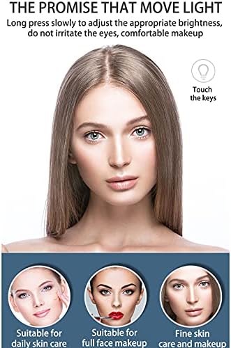Espelhos de maquiagem pessoais com luzes de 8 polegadas, ampliação destacável de 10x, rotação de 360 ​​°, tela de toque e luz ajustável