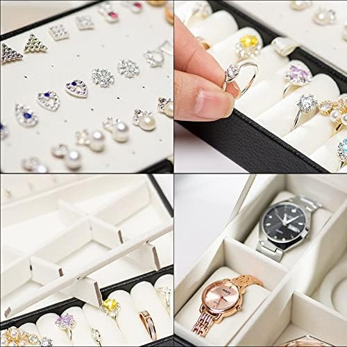 Caixa de jóias Xymao Jewelry, caixas de jóias de couro PU travável para mulheres meninas viagens de judeus para anéis Brincos relógios colares de pulseiras estojo de armazenamento