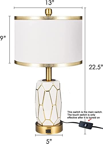 Conjunto WorkLuurop de 2 luminárias de mesa de controle de toque para sala de estar, lâmpada de mesa de cerâmica preta/branca