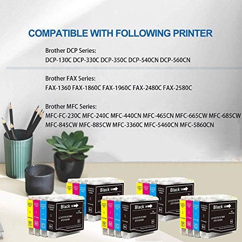 Wolfgray 15PK LC51 Compatible LC51BK LC51C LC51M LC51Y Ink Cartridge for Brother MFC 230C 240C 350C 3360C 440CN 465CN 5460CN 5860CN 665CW 685CW 845CW 885CW DCP 130C 330C 350C IntelliFax ​​1360 Printer