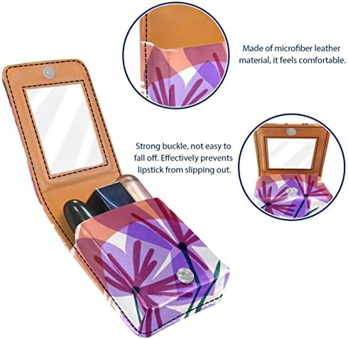 Caixa de batom oryuekan com espelho bolsa de maquiagem portátil fofa, bolsa cosmética, flor e lua roxa abstrata moderna