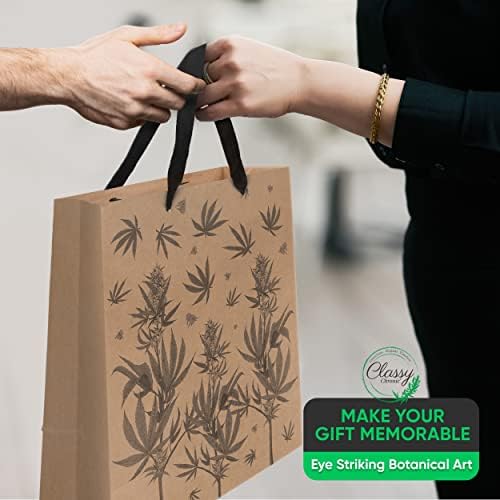 Conjunto de bolsas de presente com tema de maconha crônica elegantes inclui papel de seda, kraft, ecoconfanho, arte botânica