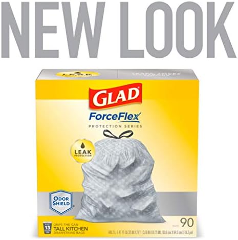 Glad Forceflex Protection Series Tall Kitchen Lips Sacos, 13 gal, Odorshield sem perfume, 90 CT