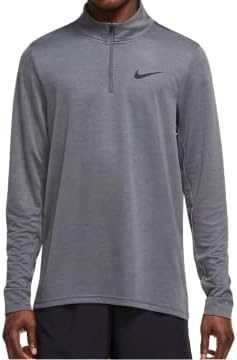 Nike Men's Breathe Superset Iron Grey ¼ Treinamento com zíper/corrida Camisa de camisa de manga longa leve, swoosh preto, dri-fit wicks