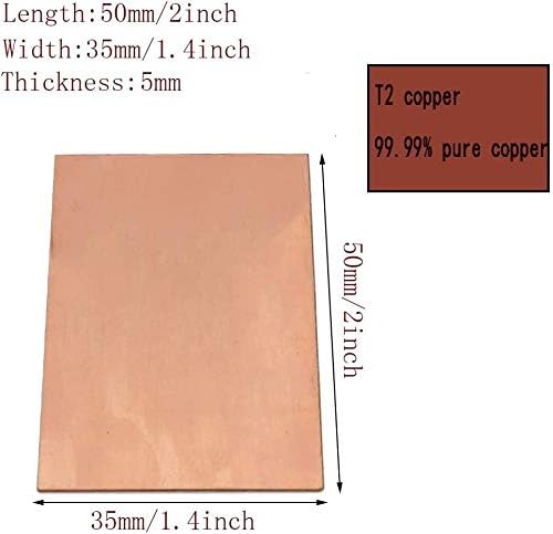 Folha de latão Huilun Placa de cobre pura Cu Placa de cobre Folha de cobre T2 Folha de metal Folha de cobre Materiais industriais 35 * 50 * 5mm Placas de latão