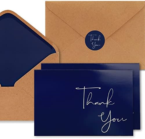 BGTCARDS 40 Navy Blue Agradecemos cartões com envelopes - Classy Agradecendo notas de felicitações Caixa em massa Large Professional