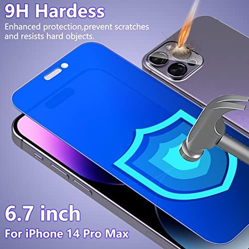 Fotbor para iPhone 14 Pro Max Anti-azul Privacidade protetor de tela fosca com protetor de lente de câmera, proteção contra o olho de bloqueio de luz azul, vidro temperado, anti-brilho anti-reflexão sensível