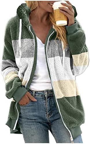 Innoviera casacos para mulheres, casacos de inverno feminino com capuz com zíper casual lã de manga longa jaquetas fuzzy cardigan