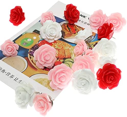 Lind Kitchen 40pcs Rose Camellia Pushpin Conjunto, Decrativo Floret Tacks Tacks Flor Pins Pins Cork Tacks, para quadro branco, parede fotográfica, mapa, quadro de avisos, escritório ou gradiente vermelho em casa